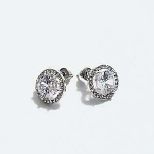 Round Halo Cubic Zirconia Stud Earrings